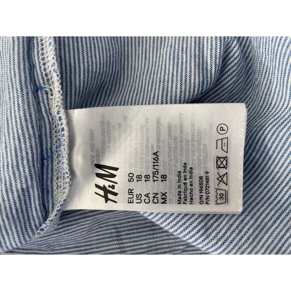 H&M Blouse Size 18 Button Front Long Sleeve Embroidered Lace Striped Blue White - Picture 7 of 12